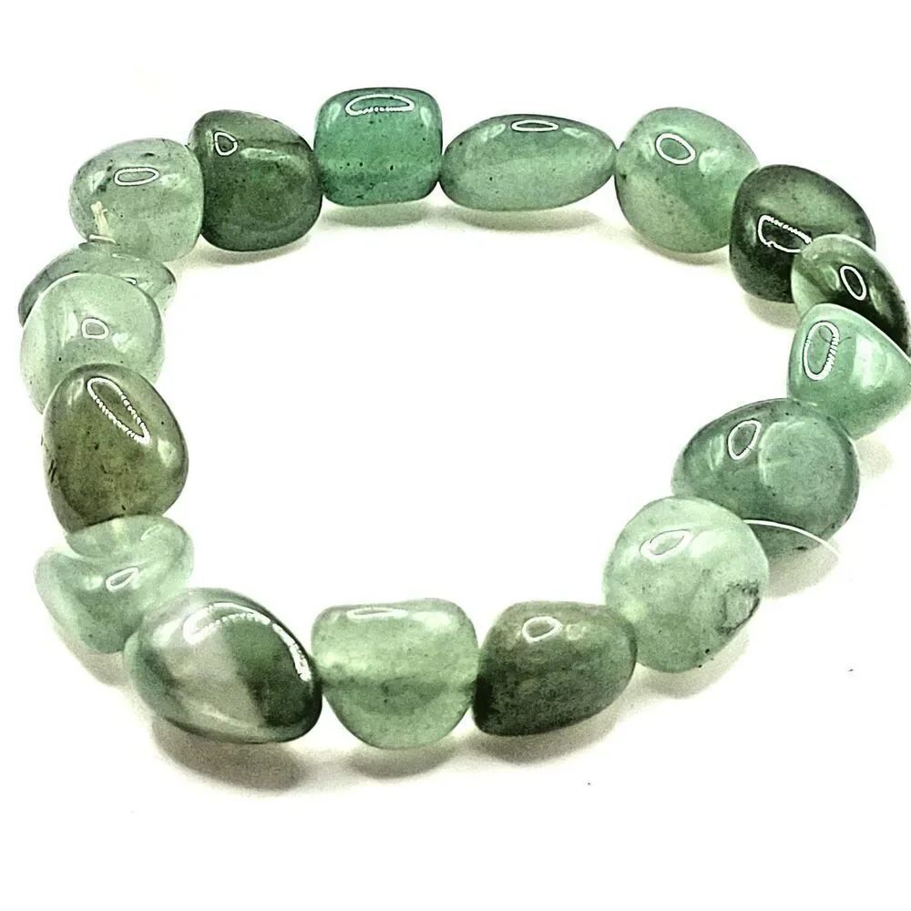 Natural Aventurine Beaded Bracelet, Stretchy Healing Gemstone 7in